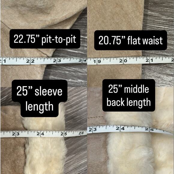 Weather Tamer VTG 90s Beige Suede Faux Fur Shearling Coat Aviator Pilot Sz Large - Picture 15 of 15